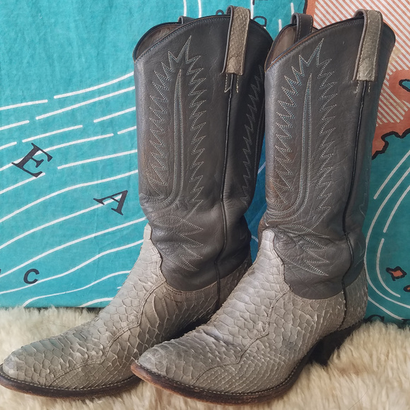 Vintage Shoes - Vintage Blue Snakeskin Cowboy Boots